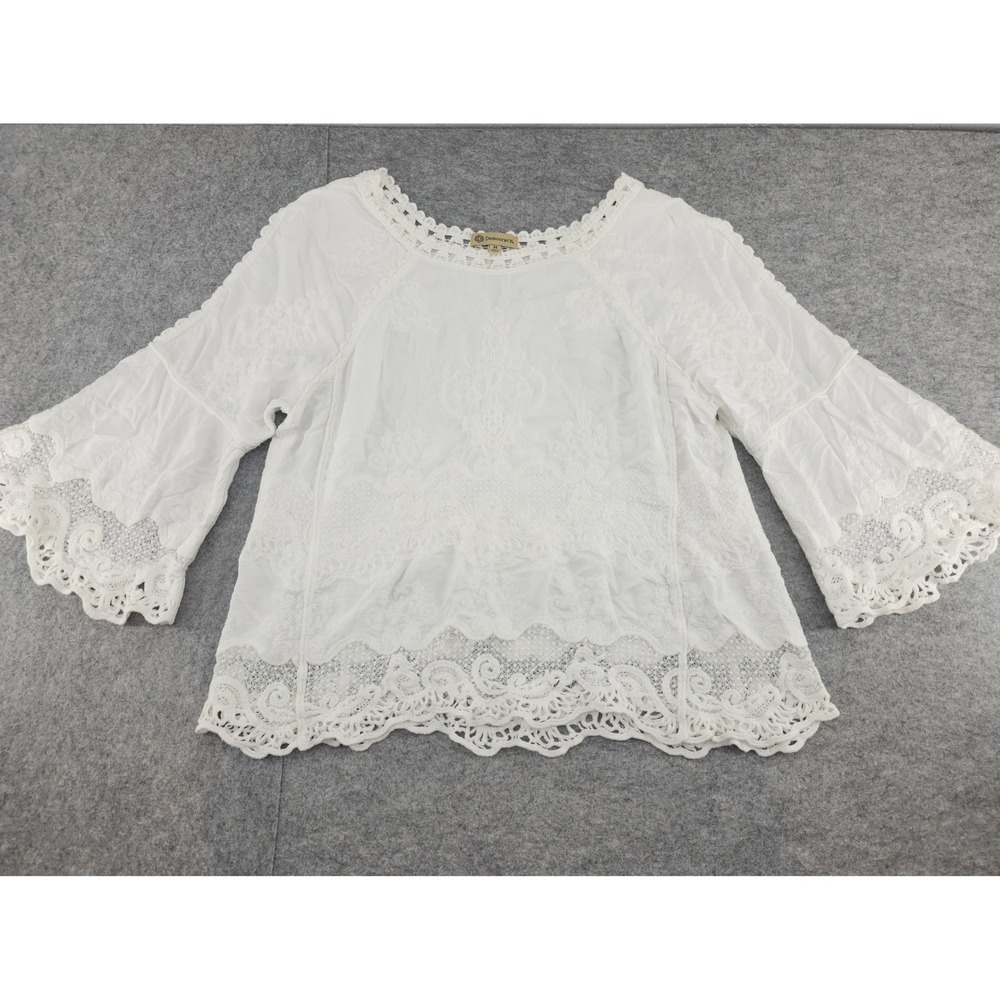 Democracy Medium | White Embroidered Lace Crochet Bell Sleeve Boho Blouse Women